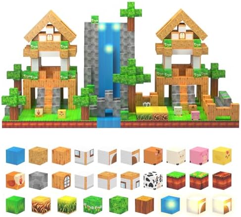 Magnetic Blocks - 138 PCS Building Blocks Set with 3 Light-Up Blocks, STEM Construction Cubes Toys for Kids 4-8, Toddler Sensory Stacking Toys, Christmas Birthday Gift for Boys and Girls Ages 3+