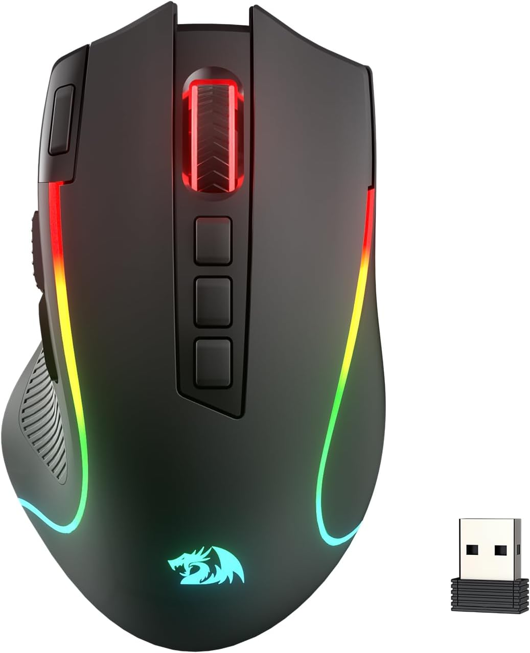 Redragon M612 PRO RGB Gaming Mouse, 8000 DPI Wired\/Wireless Optical Mouse with 9 Programmable Buttons &amp; 7 Backlit Modes, BT &amp; 2.4G Wireless, Software Supports DIY Keybinds Rapid Fire Button