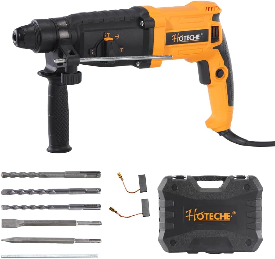 Hoteche 800W 26MM SDS Plus Rotary Hammer Drill, 3.3J Impact Force with 4 Functions, Yellow, Color Box + Plastic Case Packaging
