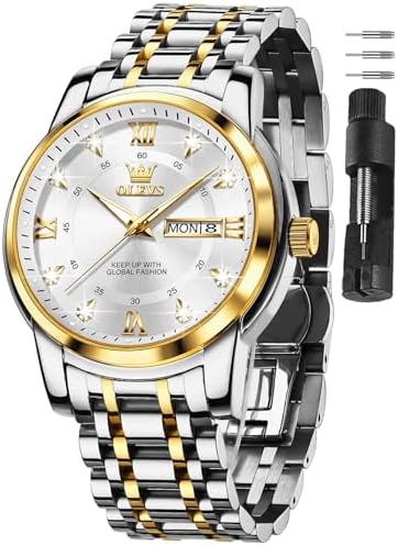 OLEVS Men's Watch,Classic Silver Watches for Men, Waterproof Stainless Steel Roman Numbers Men's Watch Easy to Read