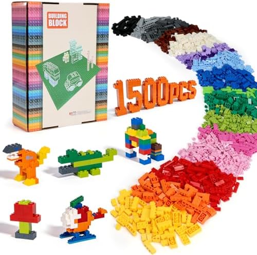 Lekebaby Classic 1500 Pieces Building Bricks Kit Basic Brick Set for Kids Creative Play, Compatible with All Major Brands, Educational Toy for Boys Girls 6 Years Old and Up
