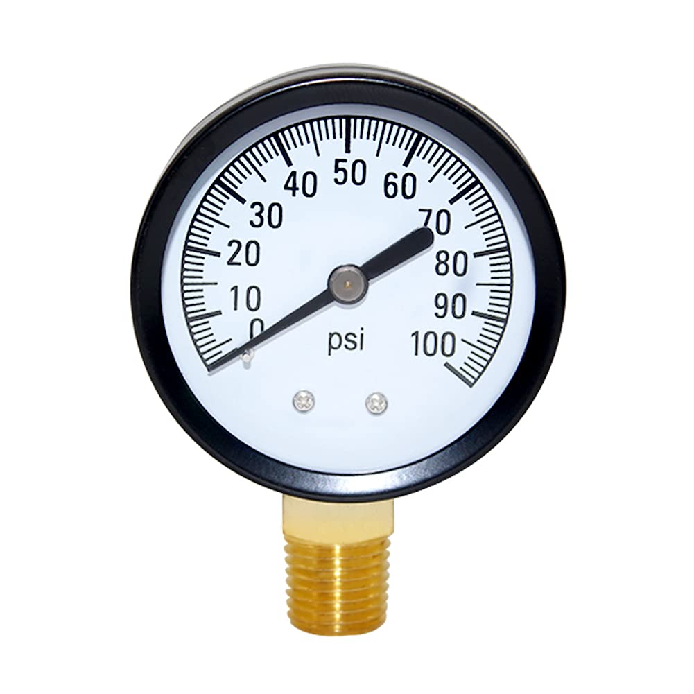 Joywayus Pressure Gauge 0 to 100 PSI Brass 1\/4" Male NPT Thread Lower Mount, Multiple Function