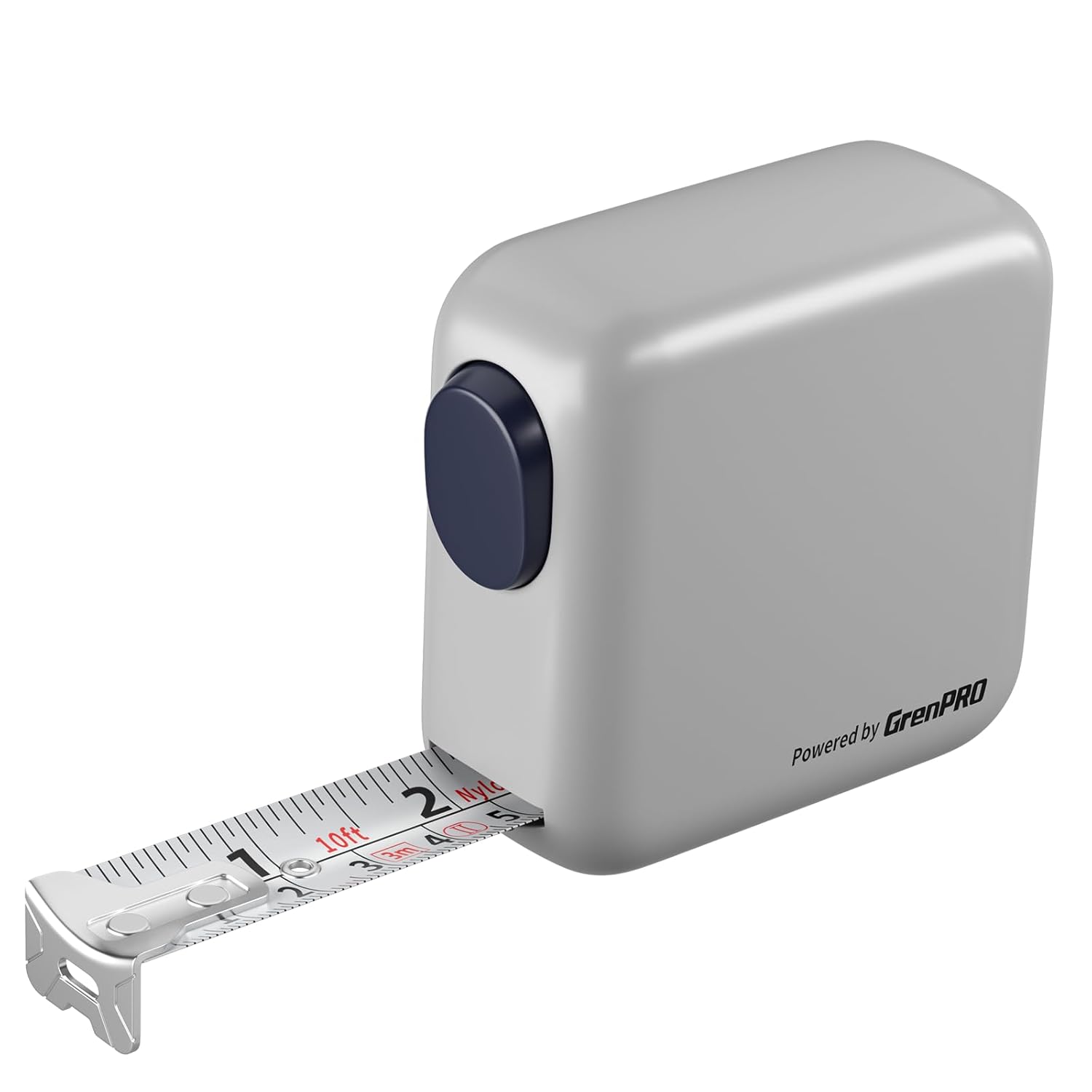 GRENPRO Self-Locking Tape Measure 10FT\/3M, Dual-Sided Metric and Imperial Scales, High-Stiffness Blade, ABS Shock-Absorbent Case (Light Gray)
