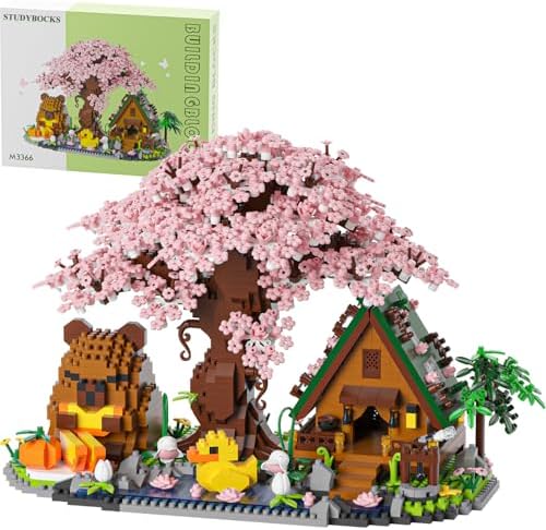 Capybara Cherry Blossom Bonsai Tree House Building Sets for Adults & Kids - 2280PCS Micro Mini Blocks, Artificial Flower for Desk, Office, Home Decor, DIY Arts & Crafts Kits, Ages 8+ Girls & Boys Gift