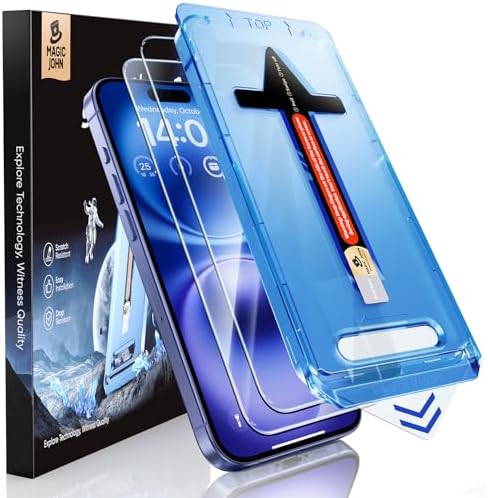 MAGIC JOHN 2 Pack for iPhone 16 6.1 inch Tempered Glass Screen Protector (Not Pro), Auto Dust-Elimination, Bubble Free, Easy Installation, HD Clear