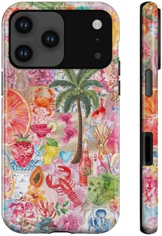 Compatible with iPhone 17 Case 2-in-1 Hybrid Rugged Shockproof Full Body Cover-Beachside and Summer Fruit Creative Collage