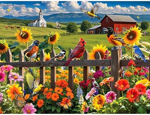 White Mountain 1000 Piece Jigsaw Puzzle Summer Flower Garden Puzzles with Large Pieces, Gift for Adults and Family 24"x30" - Sunday Gathering