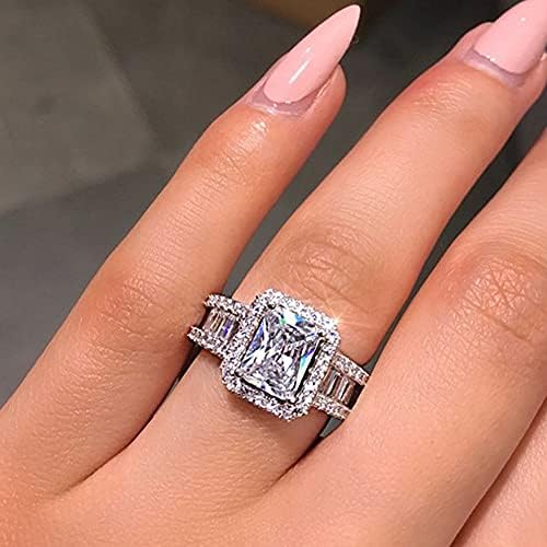 925 Sterling Silver Shiny Full Diamond Ring Cubic Zirconia Cocktail Rings CZ Diamond Ring Eternity Engagement Wedding Band Ring for Women (US Code 6)