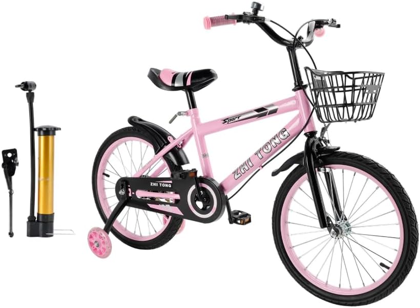 Bruce & Shark 14 16 18 Inch Kids Bike with Training Wheels, Adjustable Seat, Carbon Steel Frame, Dual Brakes, Anti-Slip Wheels, Easy Assembly Youth Bicycle 3'1"–4'3" Height