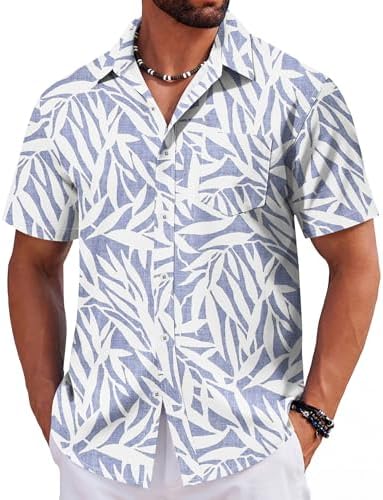 COOFANDY Mens Hawaiian Shirts Short Sleeve Tropical Button Down Shirts Floral Summer Beach Shirt