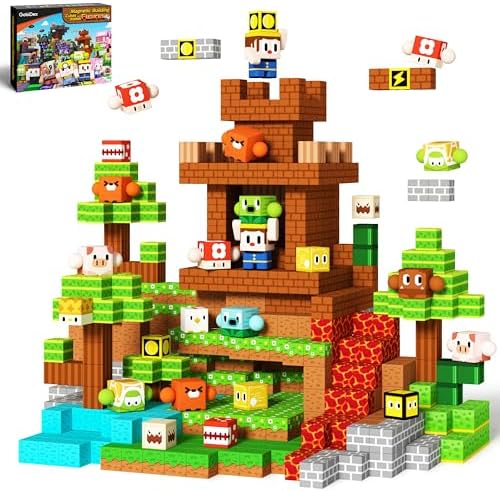 GobiDex 108PCS Magnetic Building Blocks for Kids with Rotatable Figures and Animals, Magnetic Blocks STME Game for Boys and Girls, Magnetic Cubes Toys for Christmas and Birthday Gifts for Ages 3-12