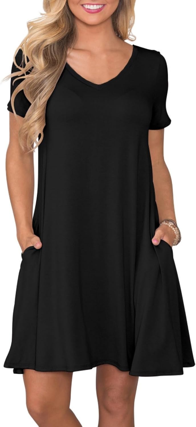 lionstill Women's Casual T Shirt Dress Summer Short Sleeve Swing Dresses with Pockets