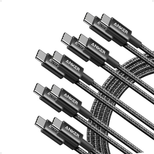 Anker USB C to USB C Cable, Type-C 60W Fast Charging Cable (6 FT, 5Pack) for iPhone 17 Series, iPad mini 6 and More (Black)