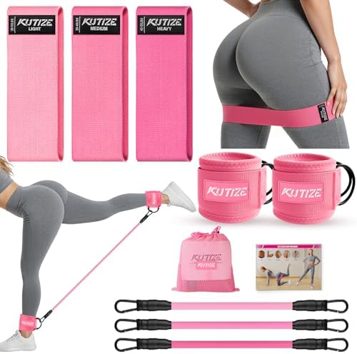 KUTIZE Ankle Resistance Bands with Cuffs & Fabric Resistance Bands Set - Legs & Glutes Workout Equipment for Women & Men, Home Gym Heavy Exercise Bands for Hip, Yoga, Strength Training, Rehab, Pilates