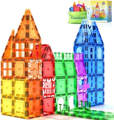 Coodoo 60 PCS Magnetic Building Tiles Kids Toys STEM Magnetic Blocks Sensory Toys Kids Games Magnet Building Toy for Boys and Girls Aged 3+, Kid Brain Development Preschool Kindergarten Toddler Toy