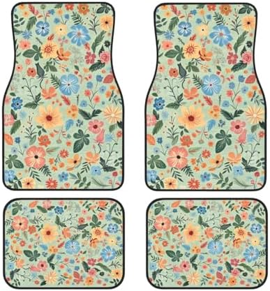 Artistic Fabric Car Floor Mats-Wildflower,Non-Slip Rubber Backing,Front (26.8x17.3in) & Rear (13x17.3in) Set - Water Absorbing, Durable Automotive Floor Liners with Stylish Patterns