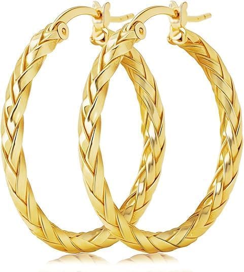 Gold Hoop Earrings for Women, 14K Gold Earrings Twisted Detailing Hypoallergenic Lightweight Earring Mother’s Day Gifts