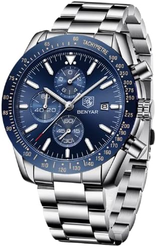 BENYAR Watch for Men Analog Quartz Chronograph Waterproof Luminous Designer Mens Wrist Watches Business Work Sport Casual Dress Watch with Silicone Strap Elegant Gifts for Men