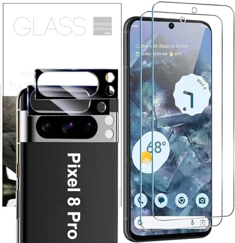 [2 Packs] Tempered Glass for Pixel 8 Pro 6.7 Inch, 9H Clear, Fingerprint Unlock, Scratch Proof, No Bubble, Easy Installation Frame for Pixel 8 Pro Screen Protector