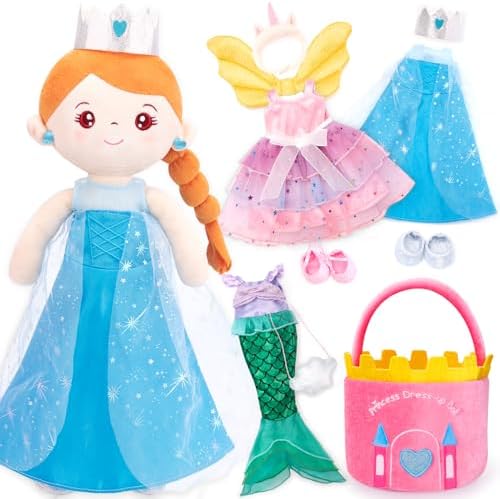 hahaland Dress Up Doll Playsets - Princess Mermaid Unicorns Toys for Girls Age 4-6, Plush Doll with 3 Outfits and Carry Bag, Fairy Ballerina Toys 4 Year Old Girl Birthday Gifts 5th Dance Recital Gifts