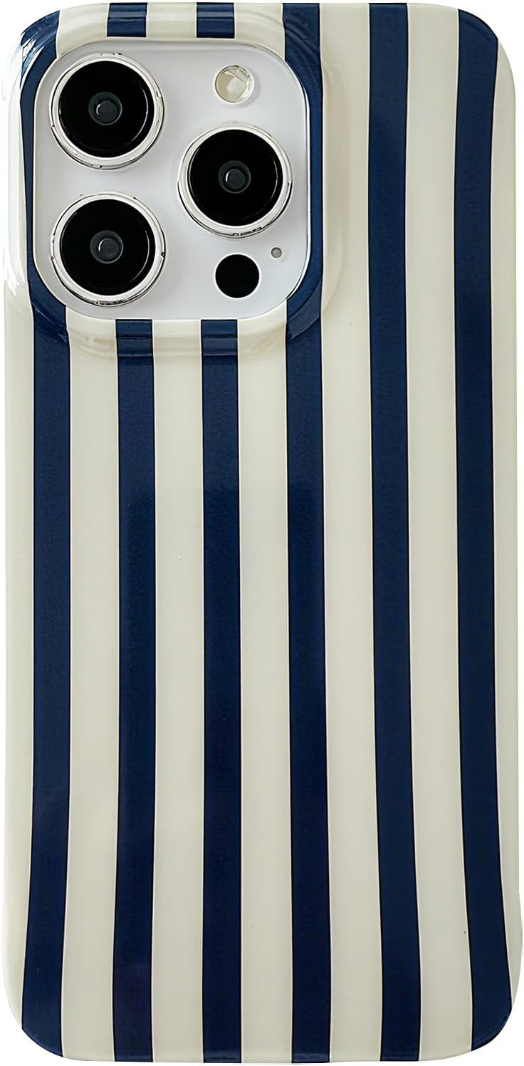 ZTOFERA for iPhone 13\/14 Case with Geometric Vertical Stripes,Cute Fashion Simple Line Pattern for Women Men,Soft TPU Slim Glossy Shockproof Case Cover(Navy Blue)