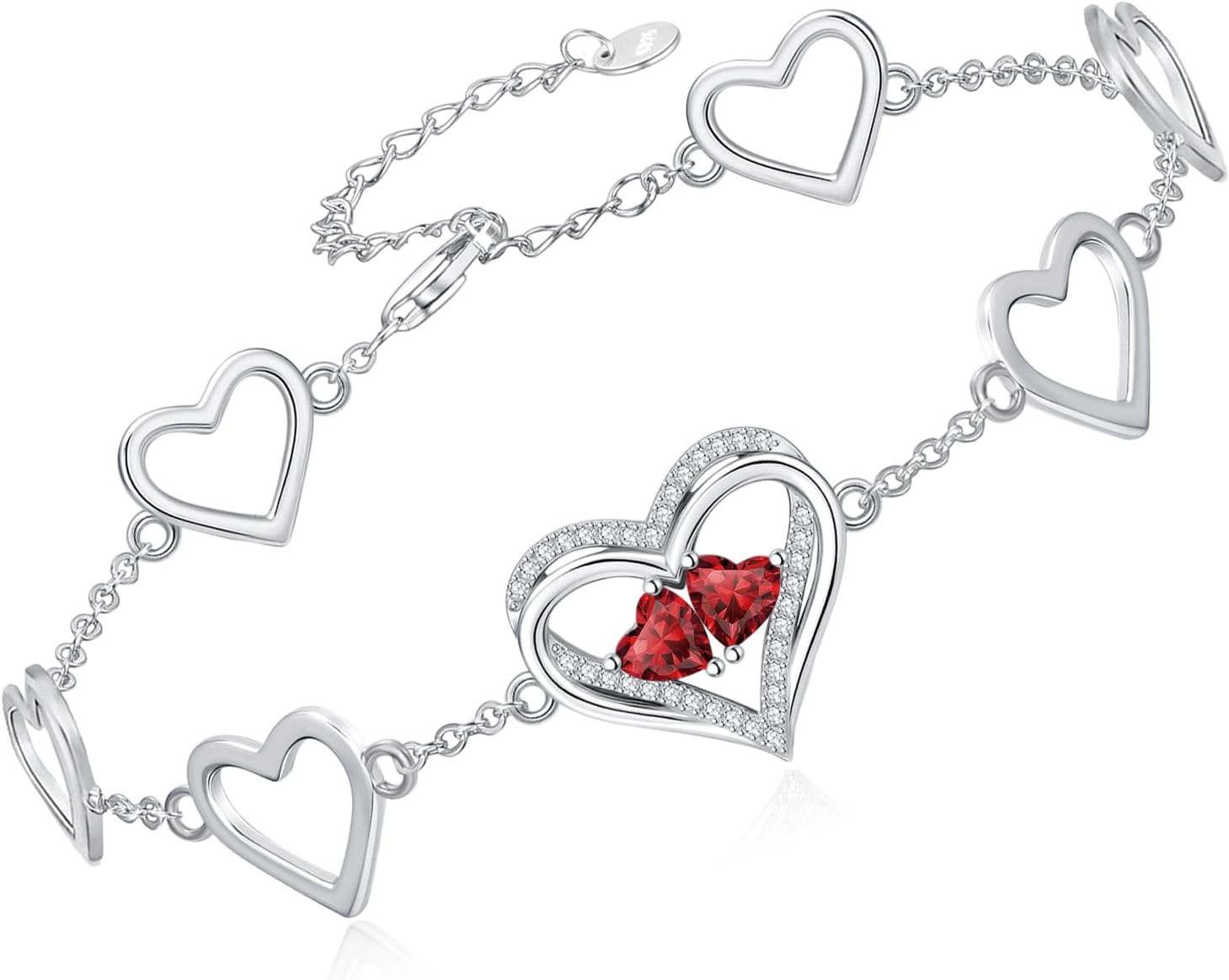 18K White Gold Heart Birthstone Bracelet Non Tarnish Trendy Dainty Link Bracelet Jewelry Anniversary Valentine Mothers Day Christmas Birthday Gifts for Women Mom Her Wife Girlfriend Daughter