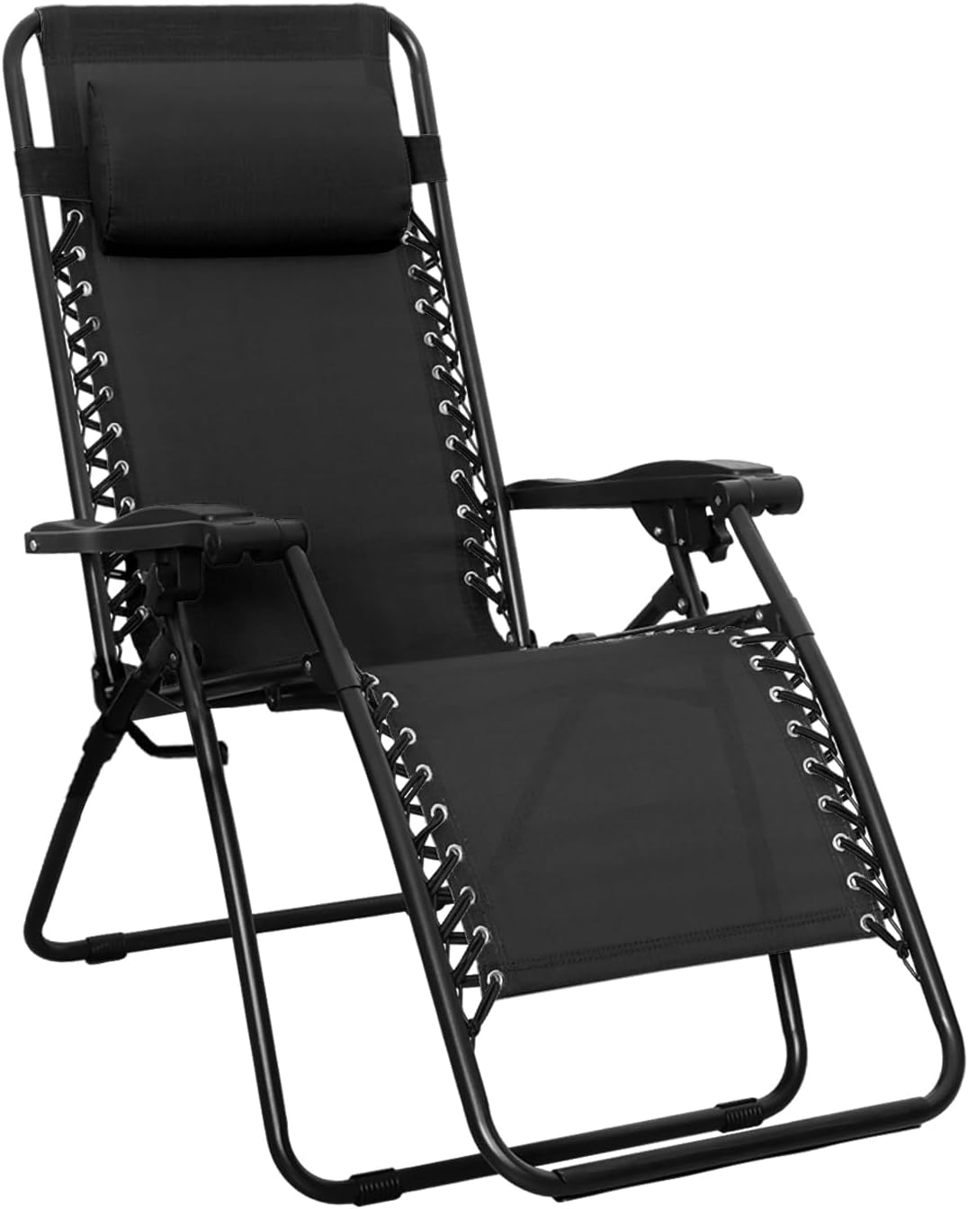 Amazon Basics Outdoor Patio Zero Gravity Portable Folding Reclining Lounge Chair with Padded Headrest Pillow, Weather Resistant Textilene, 26", Black