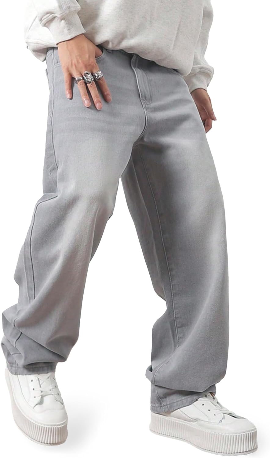 JMIERR Men's Tapered Baggy Jeans - Loose Fit Wide Leg Denim Pants with Y2K Retro Aesthetic for Streetwear Daily Casual