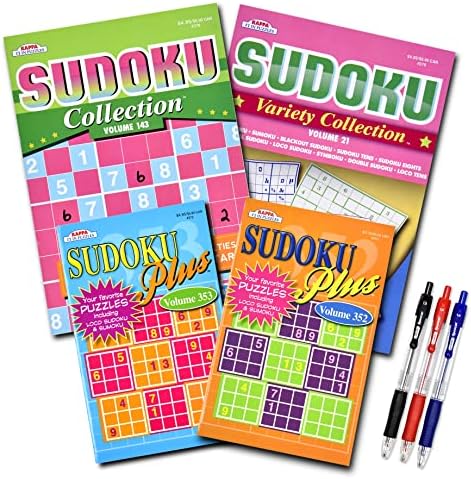 4-Pack 350+ Sudoku Puzzles for Adults, with Tips & Tricks, Puzzle Books for Adults & Seniors, Aging Seniors Brain Stimulation Activity Books, Large 8 X10 and Digest 5 X 8 Combo