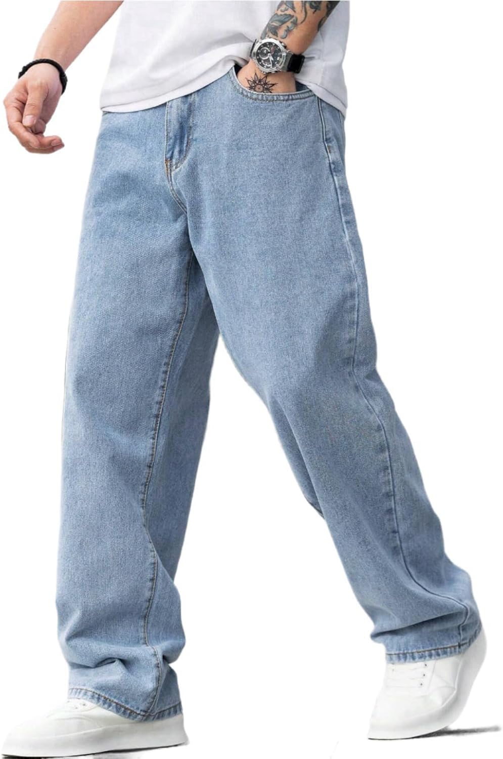 LuminBlaze Baggy Jeans for Men Y2K Streetwear Vintage Wide Leg Loose Fit Denim Pants Hip Hop Skater Carpenter Jeans