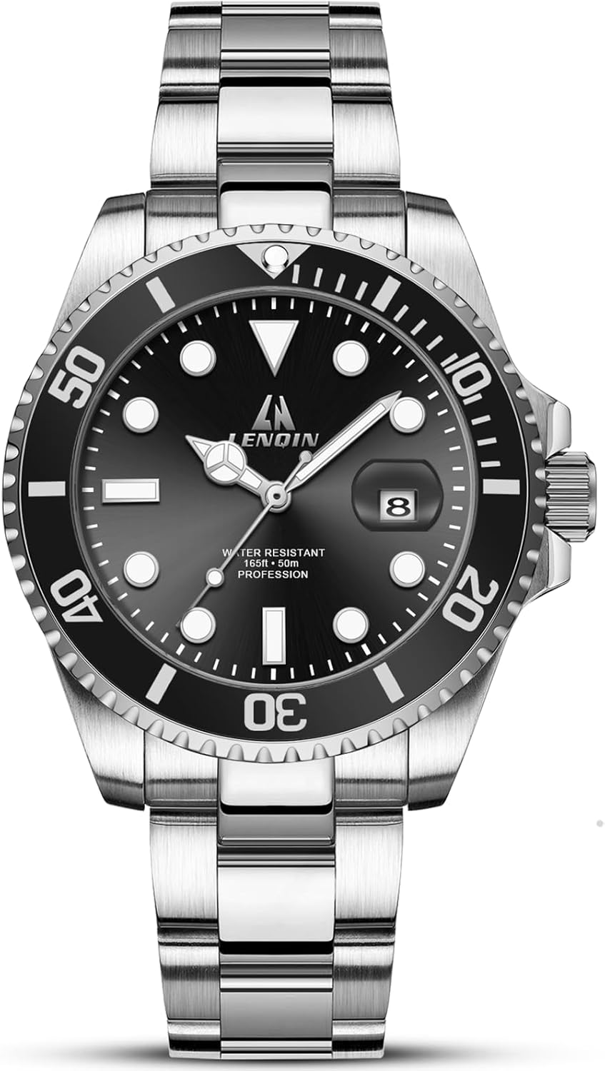 LN LENQIN Mens Watches Stainless Steel Waterproof Analog Quartz Watch for Men with Date Luminous Fashion Wristwatch