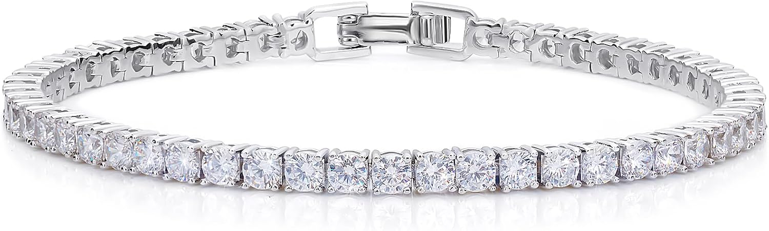 Haqptul 18K Gold\/Sterling Silver Plated Tennis Bracelet for Women Men Cubic Zirconia White Gold Diamond 3mm Size 6.5-7.5 Inch