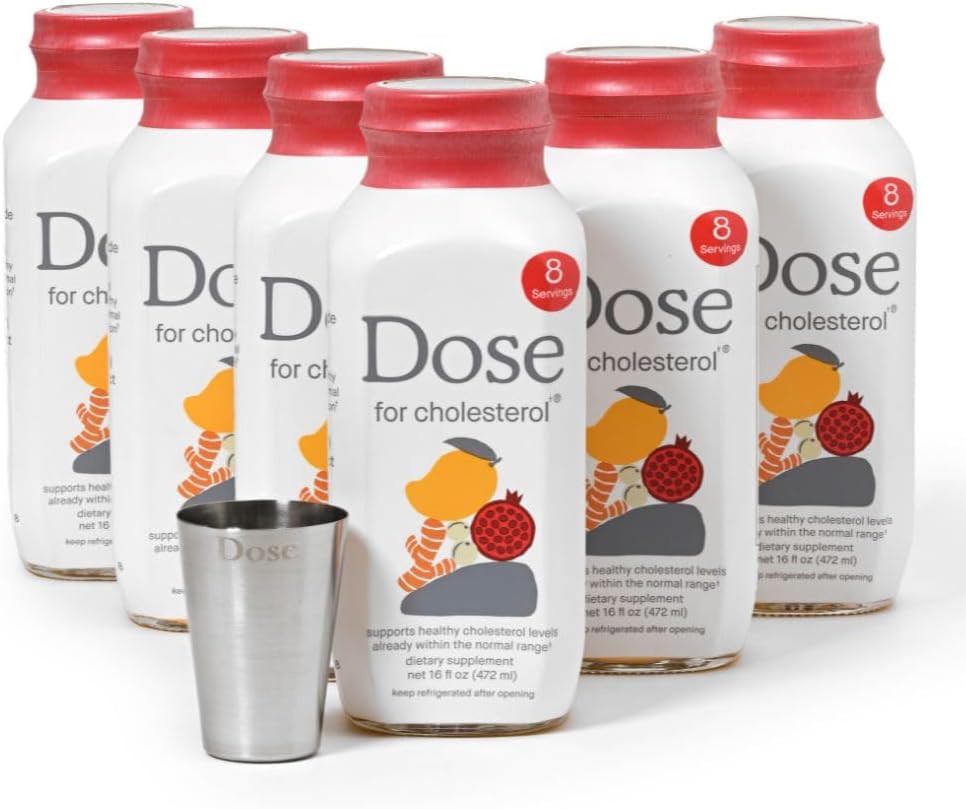 DOSE for Cholesterol Supplements Maintain Healthy Cholesterol Levels and Supports Cardiovascular Health Gluten-Free Vegan Zero Sugar, 16oz Bottle, 6 Pack (6 Week Supply)