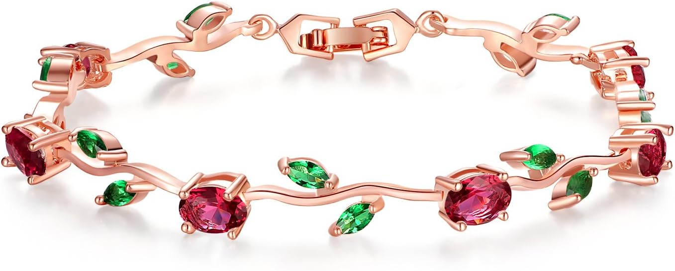 BISAER Lovely White Gold Plated AAA Cubic Zirconia Gemstone Flower Vine 7 Inches Bracelet for Mothers