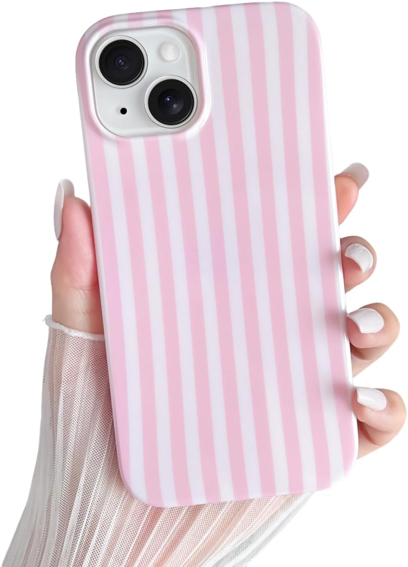 Yeddabox for iPhone 15 Case Cute Striped Phone Case Soft TPU Slim Shockproof Phone Cover for Women Girls, Pink