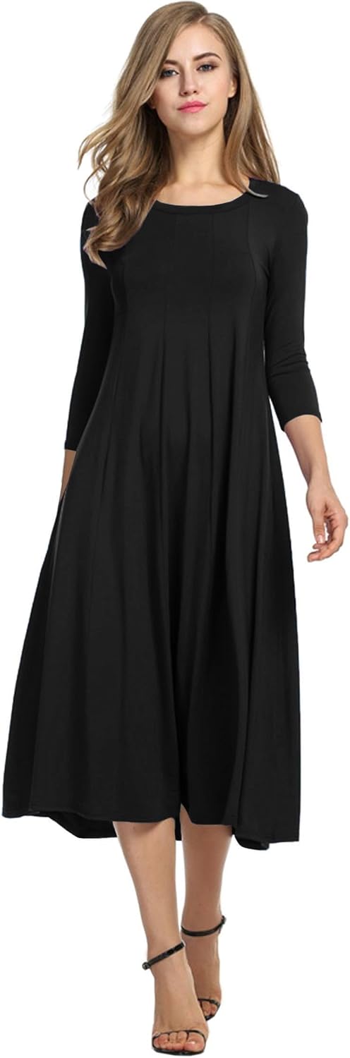 HOTOUCH Women's 3\/4 Sleeve A-line and Flare Midi Long Dress