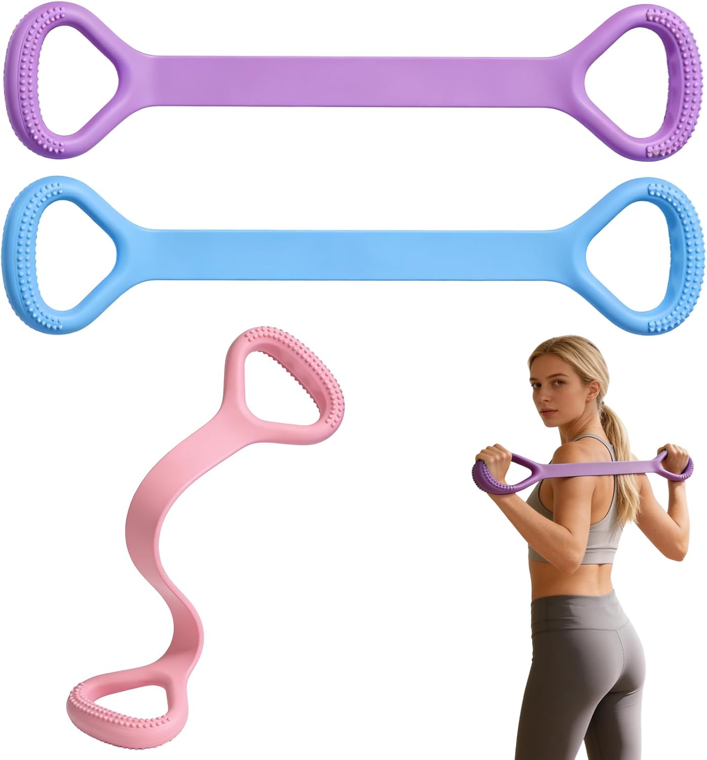 3pc Figure 8 Resistance Band, Arm Back Shoulder Exercise Bands, Elastic Rope Stretch Fitness Band, 8 Shaped Stretch Band for Chest Expander, Yoga Gym Fitness Pulling Rope