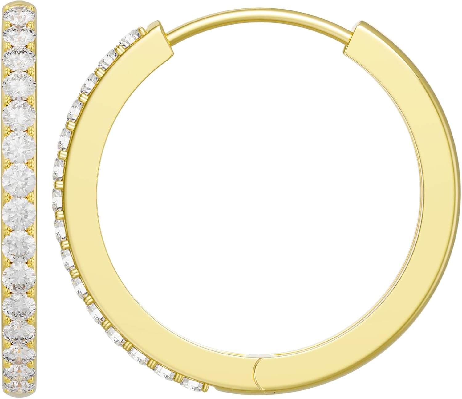 YUVOLA 14K Gold Hoop Earrings for Women Hypoallergenic Lightweight Small Huggie Hoops with Round Cubic Zirconia 12mm 14mm 16mm 20mm 25mm 30mm