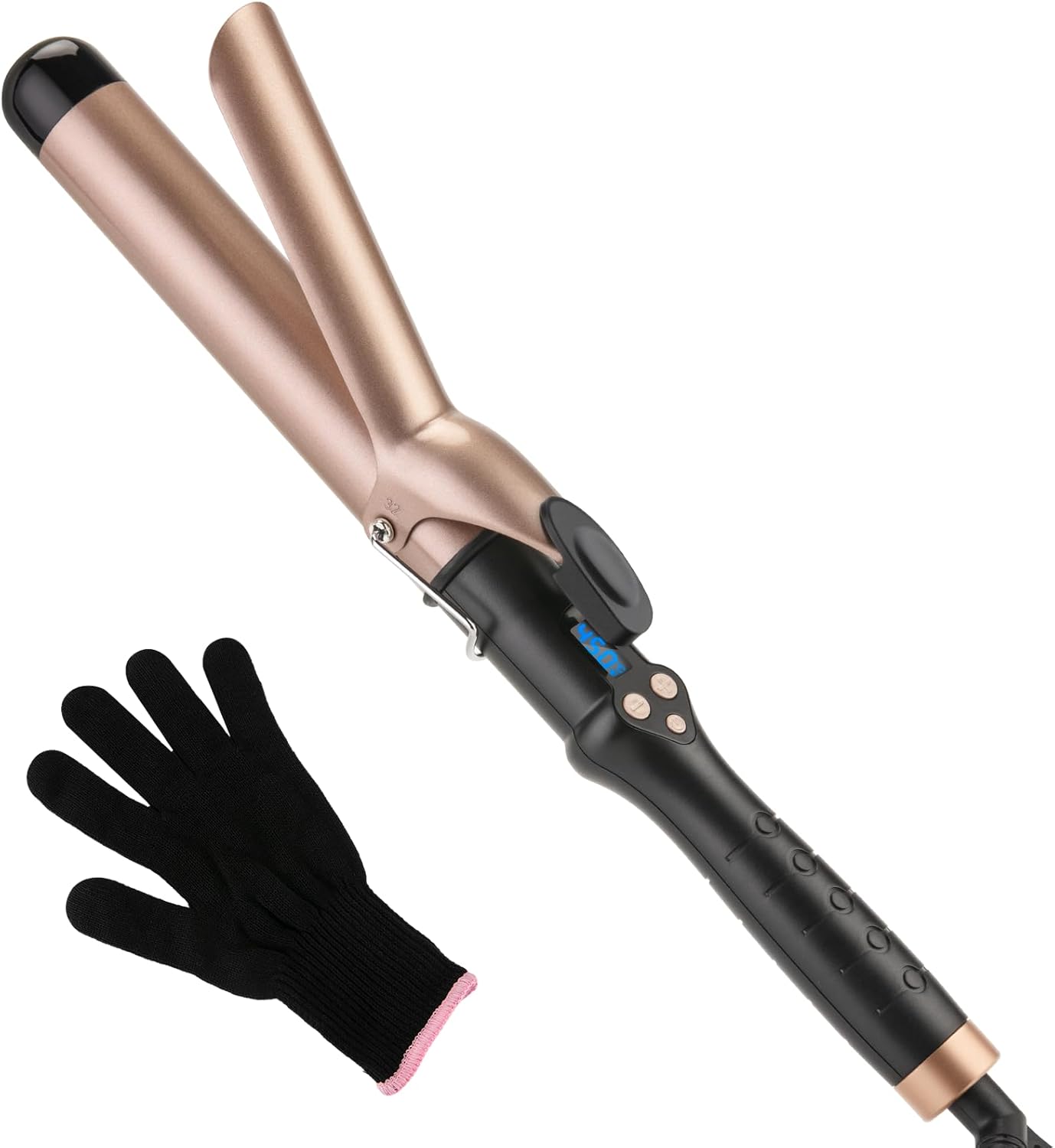 Curling Iron 1 1\/4 Inch for Medium and Long Hair Professional Tourmaline Ceramic Barrel Curler with Clamp Dual Voltage Adjustable Temperature Long-Lasting Results Black