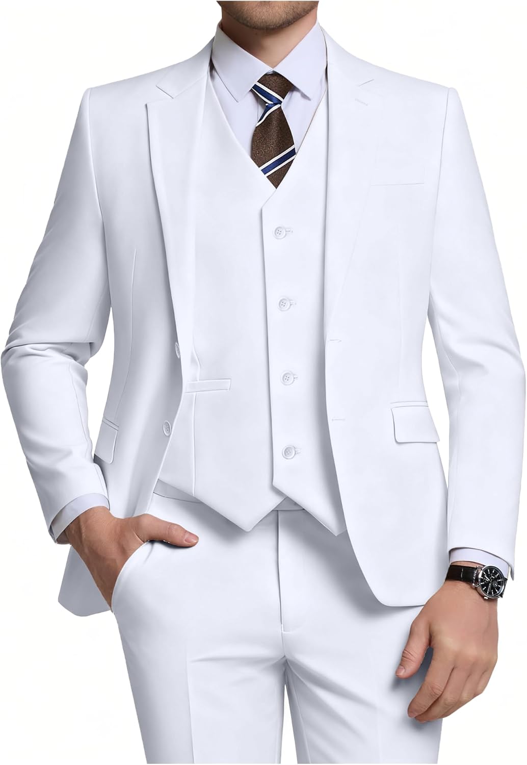 ZKHOECR Men's 3 Piece Slim Fit Suit Set, Two Button Blazer Solid Jacket Vest Pants Wedding Business Suit