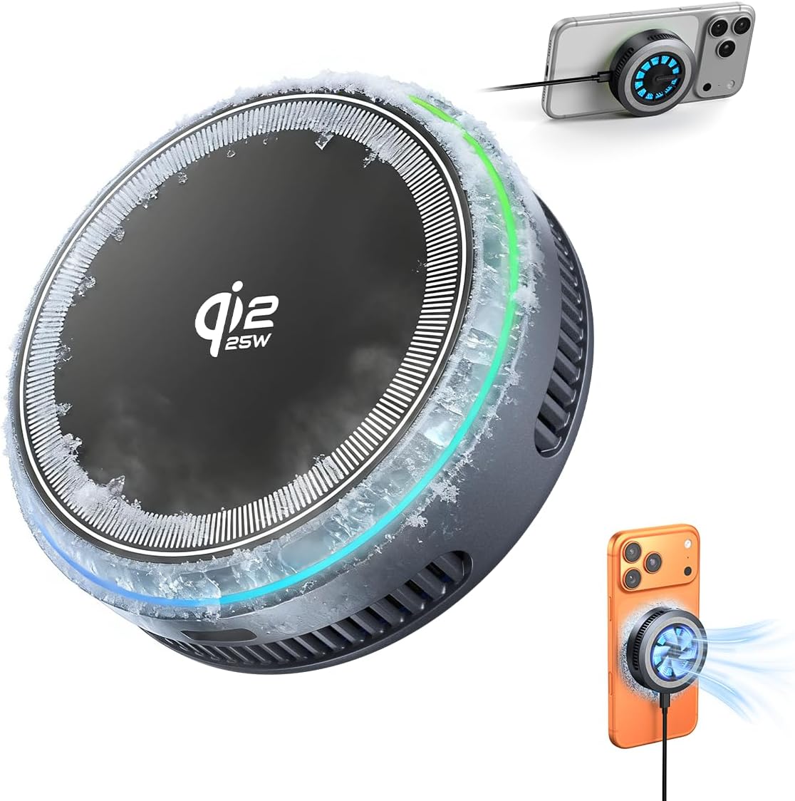 Qi2.2 Wireless Charger【25W Fast Charging+Instant Cooling】 Magnetic Charger Pad with Cooling Fan,LED Light Phone Holder Fast Charging Compatible with iphone17\/16\/15\/14\/13\/12 Series