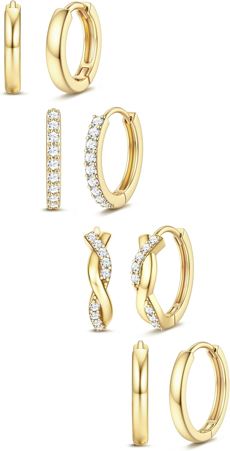 Jstyle Small Gold Huggie Hoop Earrings for Women Trendy - 14K Gold Plated Huggie Earrings Hypoallergenic Cartilage Earring Stacks Cute Dainty Huggie Hoops Earring Sets for Multiple Piercing