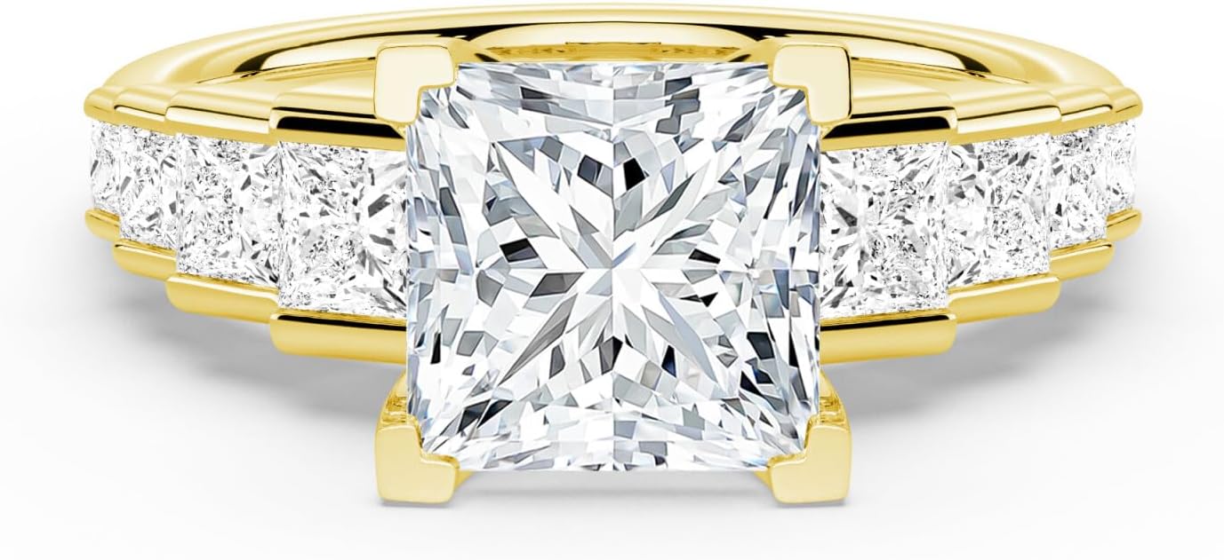 MSBLUE Moissanite Engagement Ring for Women, Staircase Princess Cut, Wedding Promise Ring, Mothers Day Gifts