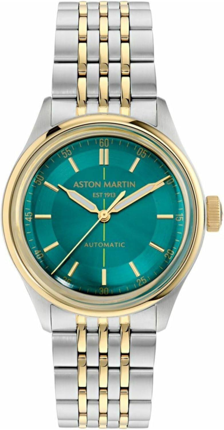 Aston Martin TS1 Automatic Collection Luxury Mens Watch Timepieces with a Gold &amp; Silver Bracelet Featuring a Two Tone Case and a Green Dial