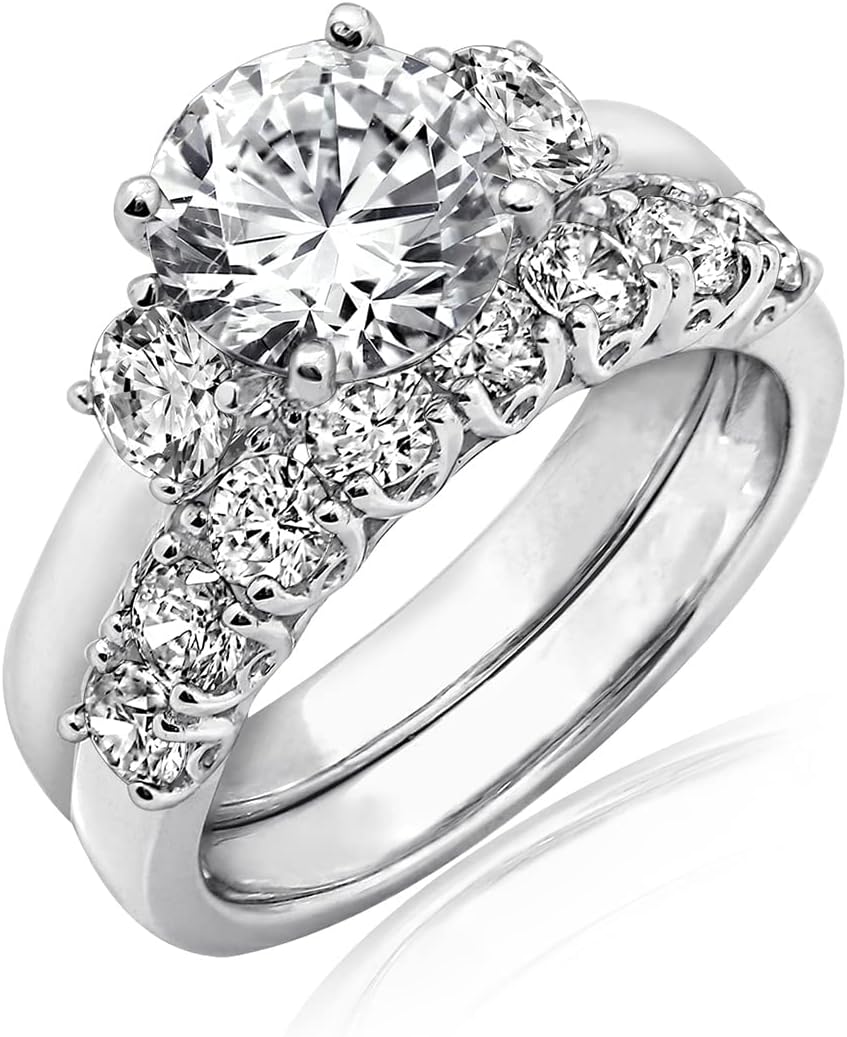 Amazon Essentials Sterling Silver Platinum Plated Infinite Elements Cubic Zirconia Three Stone Ring