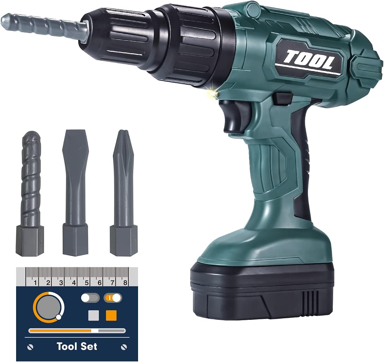 Electronic Power Drill Toy Set, Kids Pretend Play Construction Tools With Realistic Light, Sound &amp; Action, Preschool Model, Gifts for Children Toddler Boy Girl