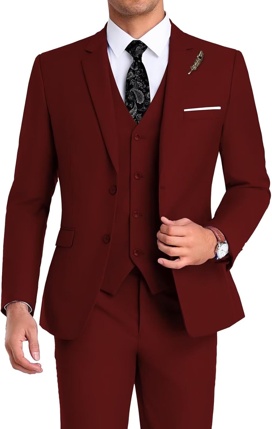 High-End Suits Men Suit Groomsmen Suit Orange Slim Fit 3 Pieces Suit for Men Notched Lapel Jacket Vest Pants