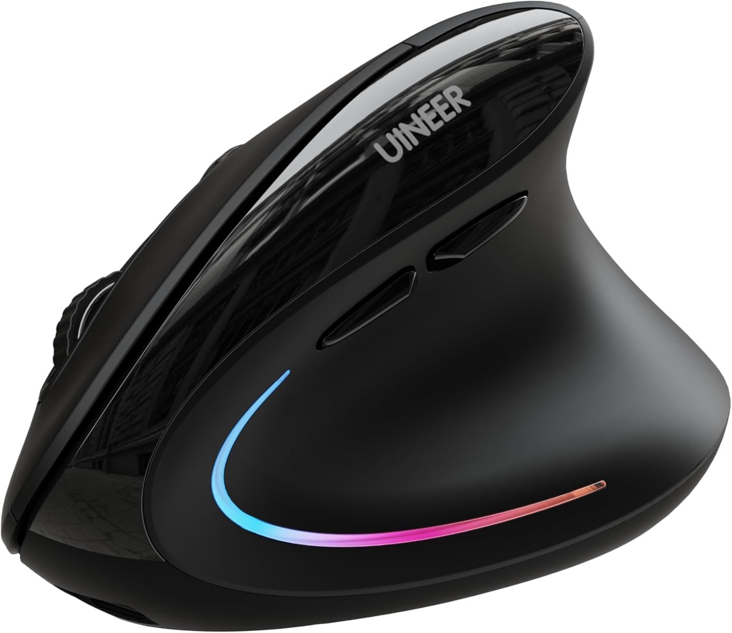 Uineer Ergonomic Mouse, Wireless Bluetooth Rechargeable Vertical Mouse, 7 Color LED, 4 DPI Adjustable, USB-A, Wrist Strain Relief,Optical Mice for Computer\/PC\/Laptop, Black (Black)