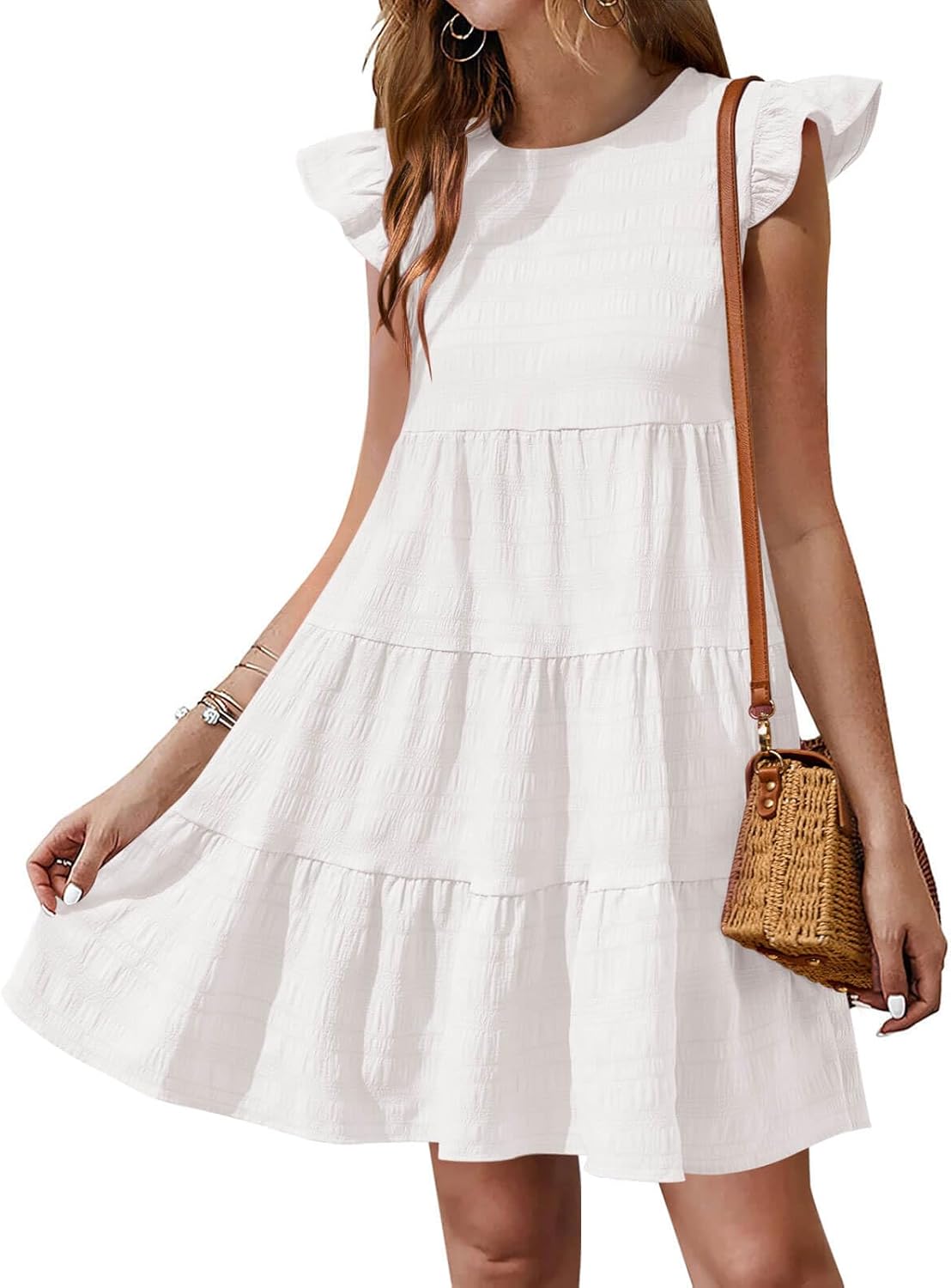 Yousify Summer Dresses for Women 2026 Ruffle Sleeve Mini Babydoll Dress Beach Casual Loose Flowy Dresses Sundress