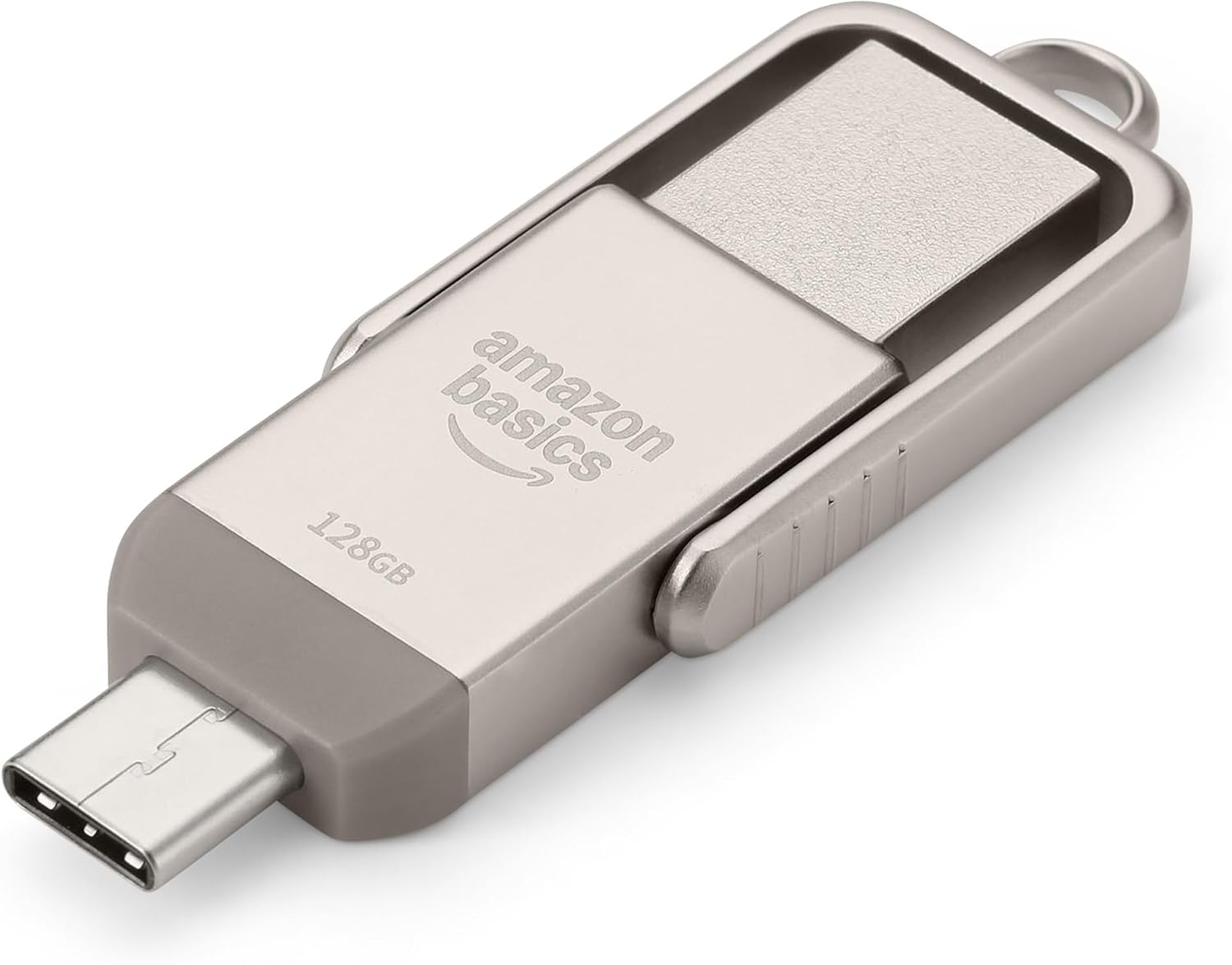 Amazon Basics 128GB USB Flash Drive, Thumb Drive Memory Stick with USB C and USB A Dual Ports, Champagne Silver